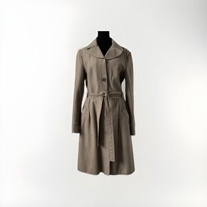 Trench Coat Women Size Small Olive Brown Distressed Y2K Retro Chic